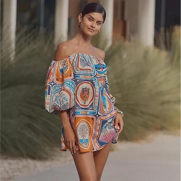FARM Rio Dresses & Skirts - FARM Rio Off-The-Shoulder Cover-Up Mini Dress Tie Back Size M Multicolor